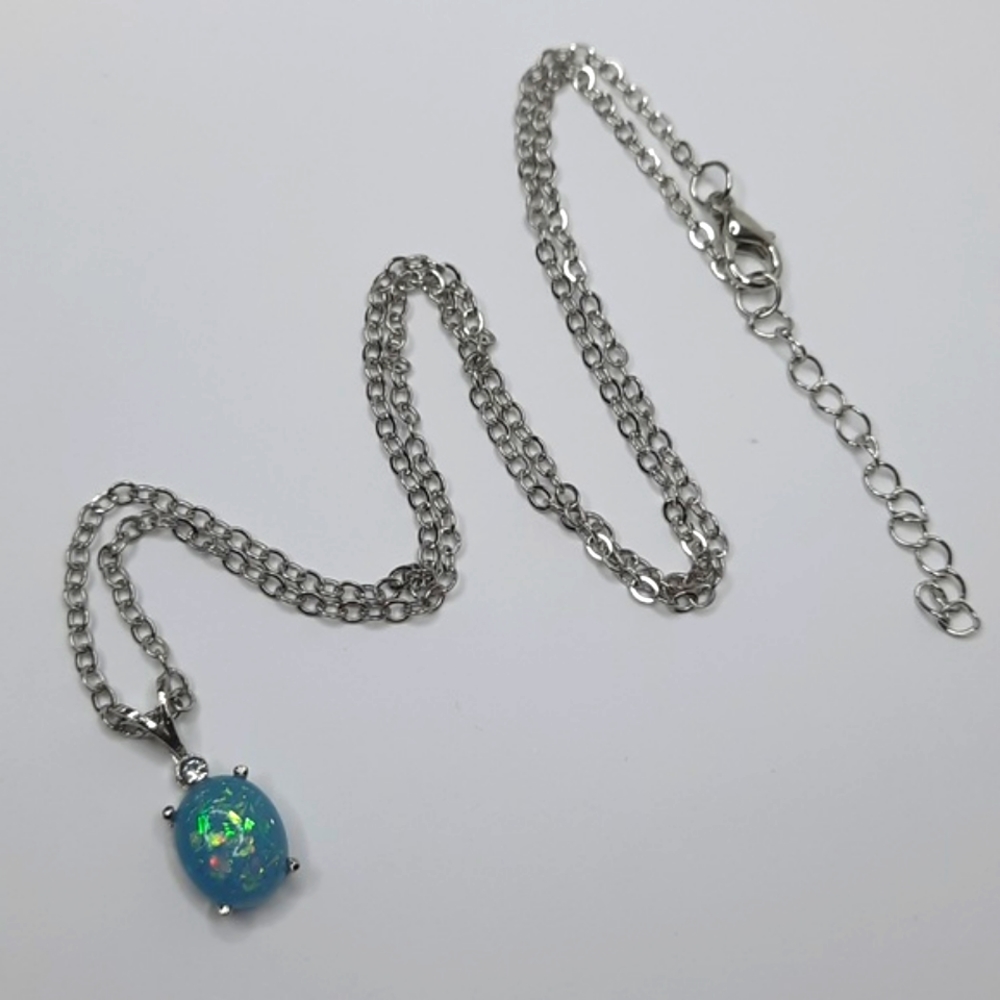 Blue Synthetic Opal Turtle Adjustable Necklace